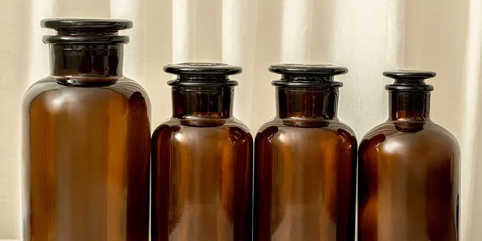 Amber glass bottles