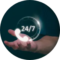 24/7 customer support concept represented by a glowing icon in hand – service assurance by Redex Glass.