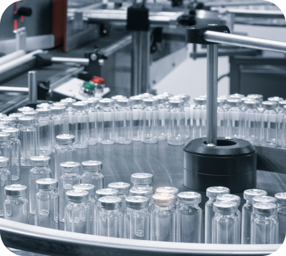 Automated glass vial production line at Redex Glass factory.